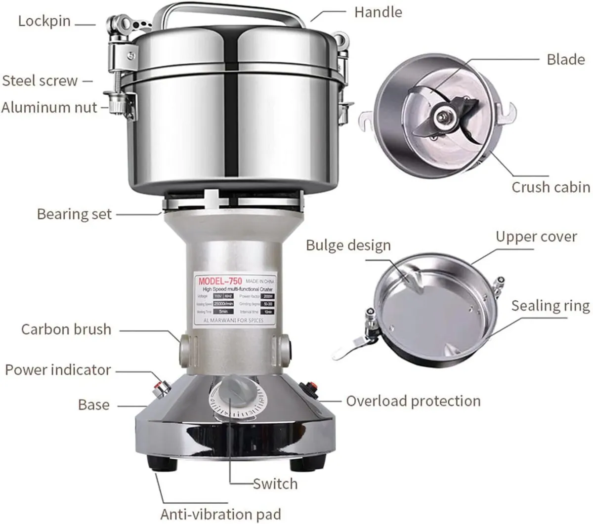 Grain Mill Electric 750g Stainless Steel - Image 3