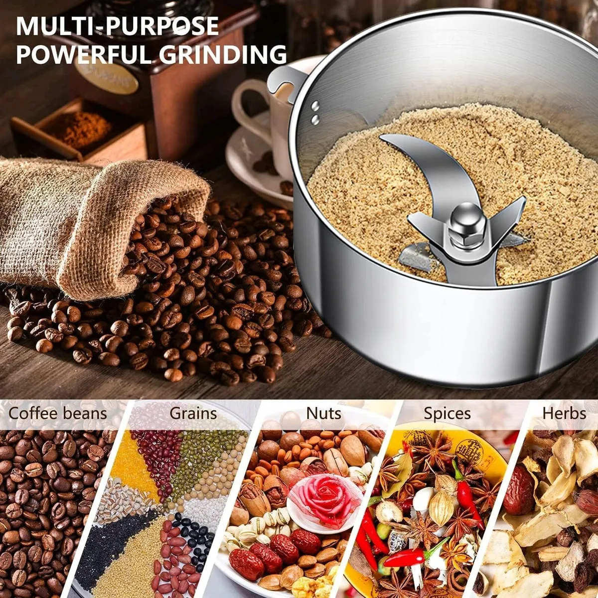 Grain Mill Electric 750g Stainless Steel - Image 2