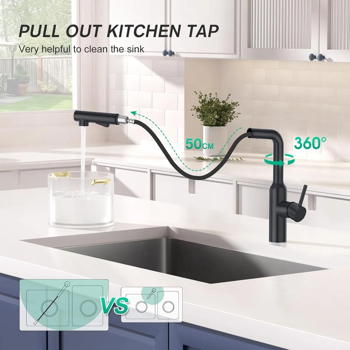 Modern Kitchen Sink Mixer Tap with Pull Out - Image 2