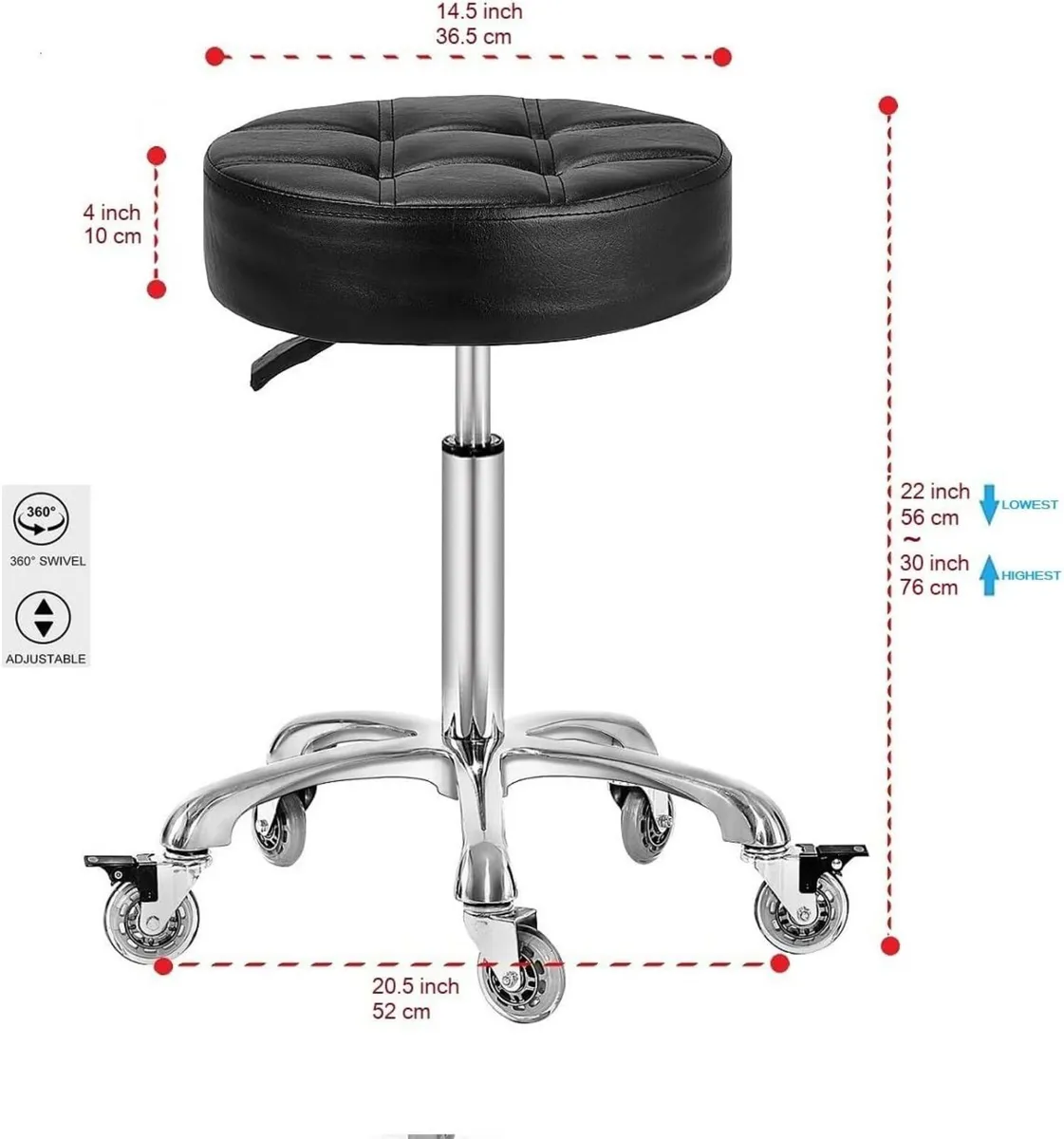 Adjustable Heavy Duty Stool Rolling Stools - Image 2