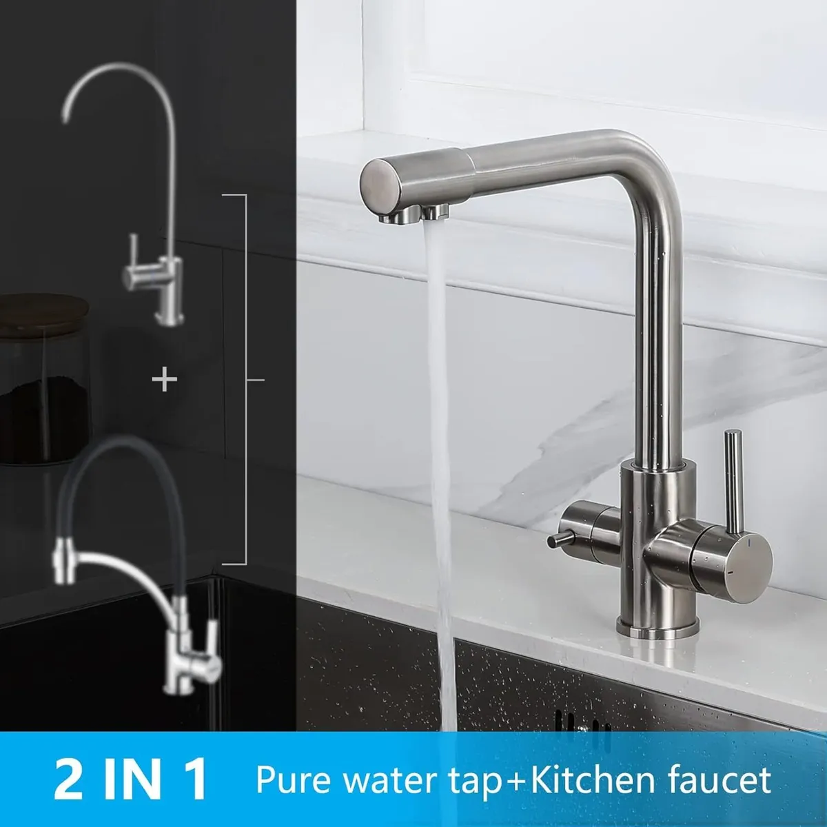 3 Way Kitchen Sink Mixer Taps with Water - Image 3