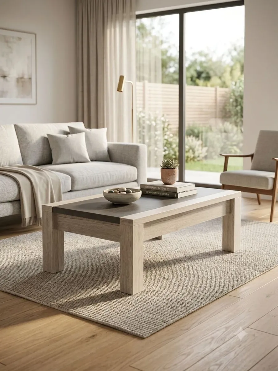 Modern Light Oak Grey Coffee Table with Storage - Image 1
