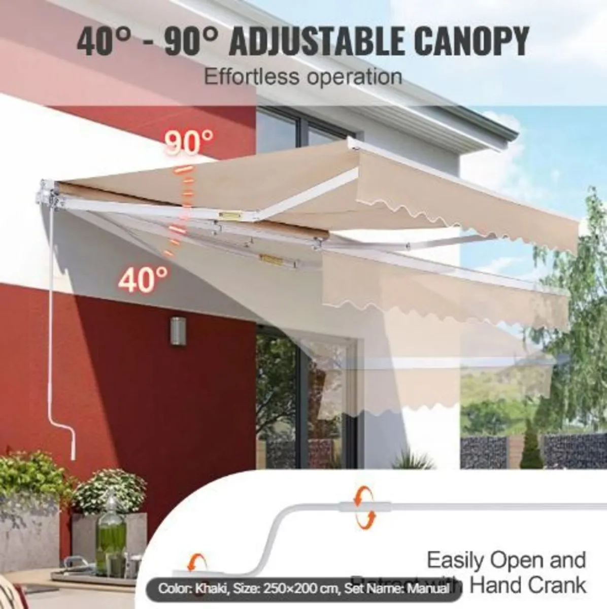 Manual Retractable Awning, 8 x 7 ft Outdoor - Image 4