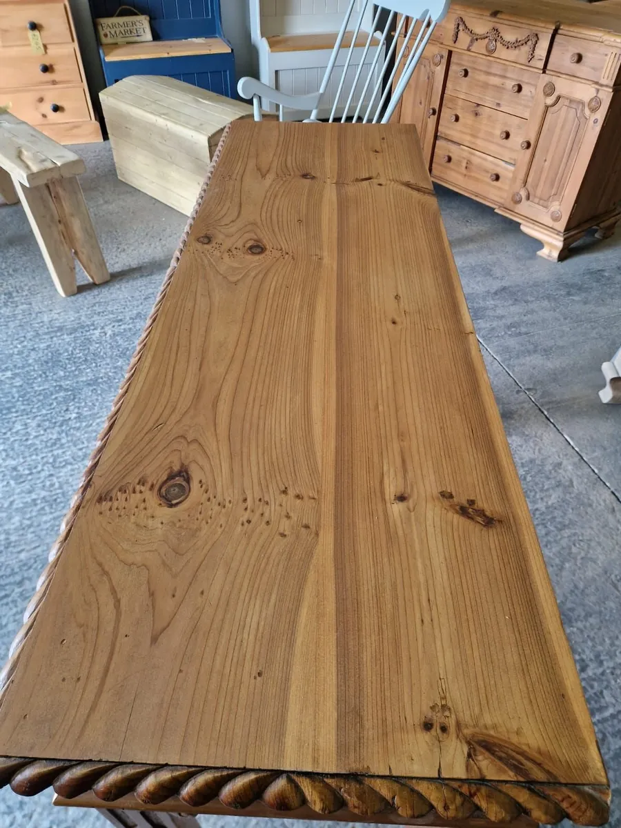 Vintage carved pine table with drawers - Image 4