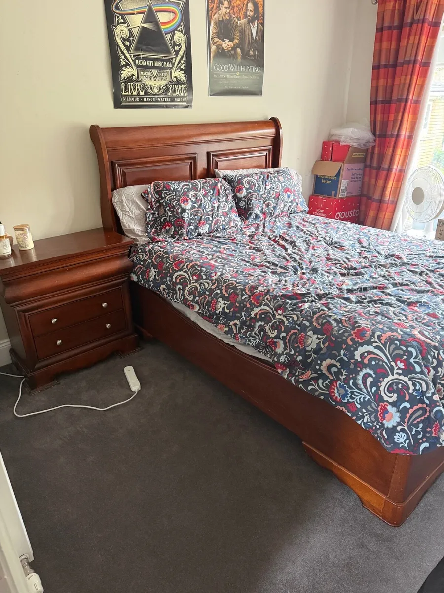 Solid wood sleigh bed and matching locker