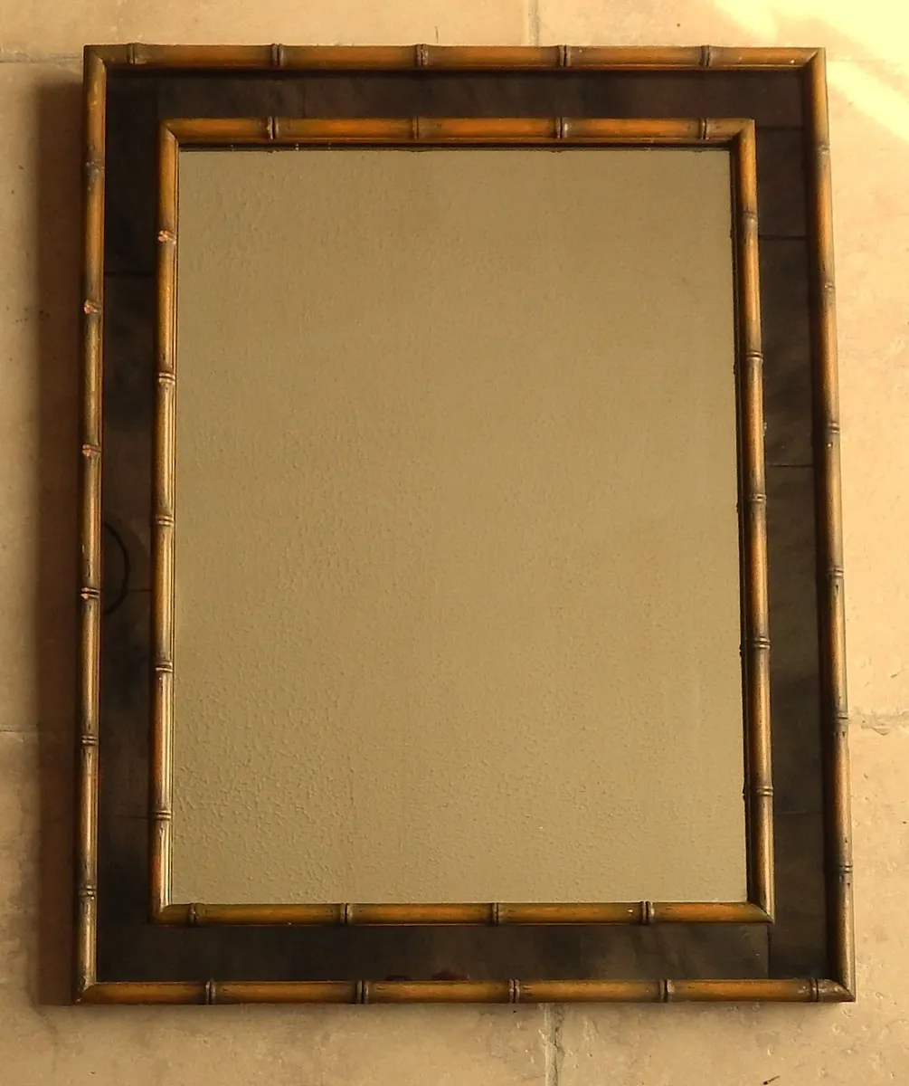 Vintage Faux Bamboo Wood Framed Wall Mirror - Image 1