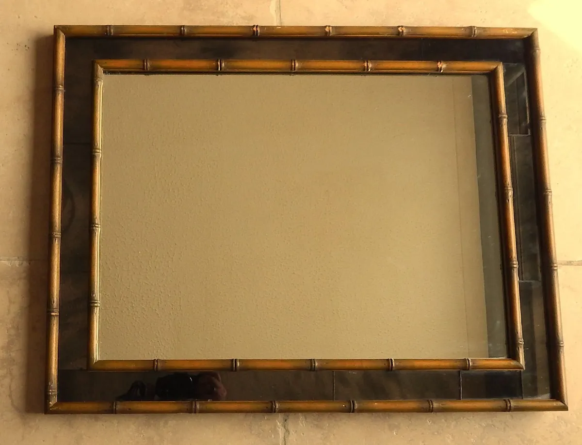 Vintage Faux Bamboo Wood Framed Wall Mirror - Image 3