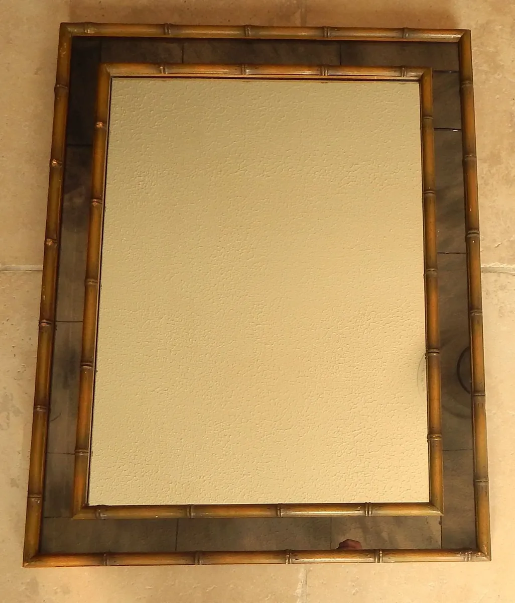 Vintage Faux Bamboo Wood Framed Wall Mirror - Image 2