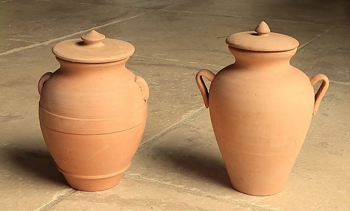 2 Small Hand Crafted Terracotta Jars - Image 2