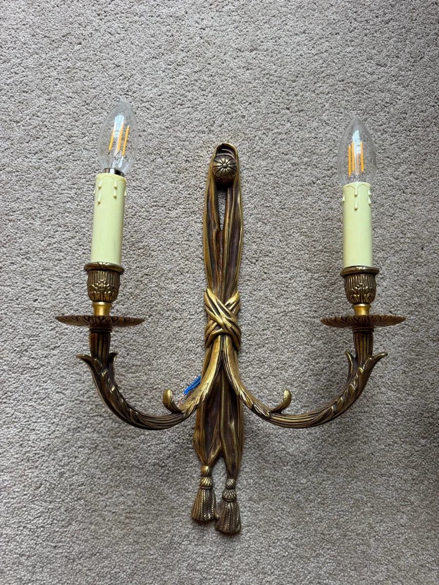 Antique French Pair Gilded Brass Rope Wall Lights - Image 2
