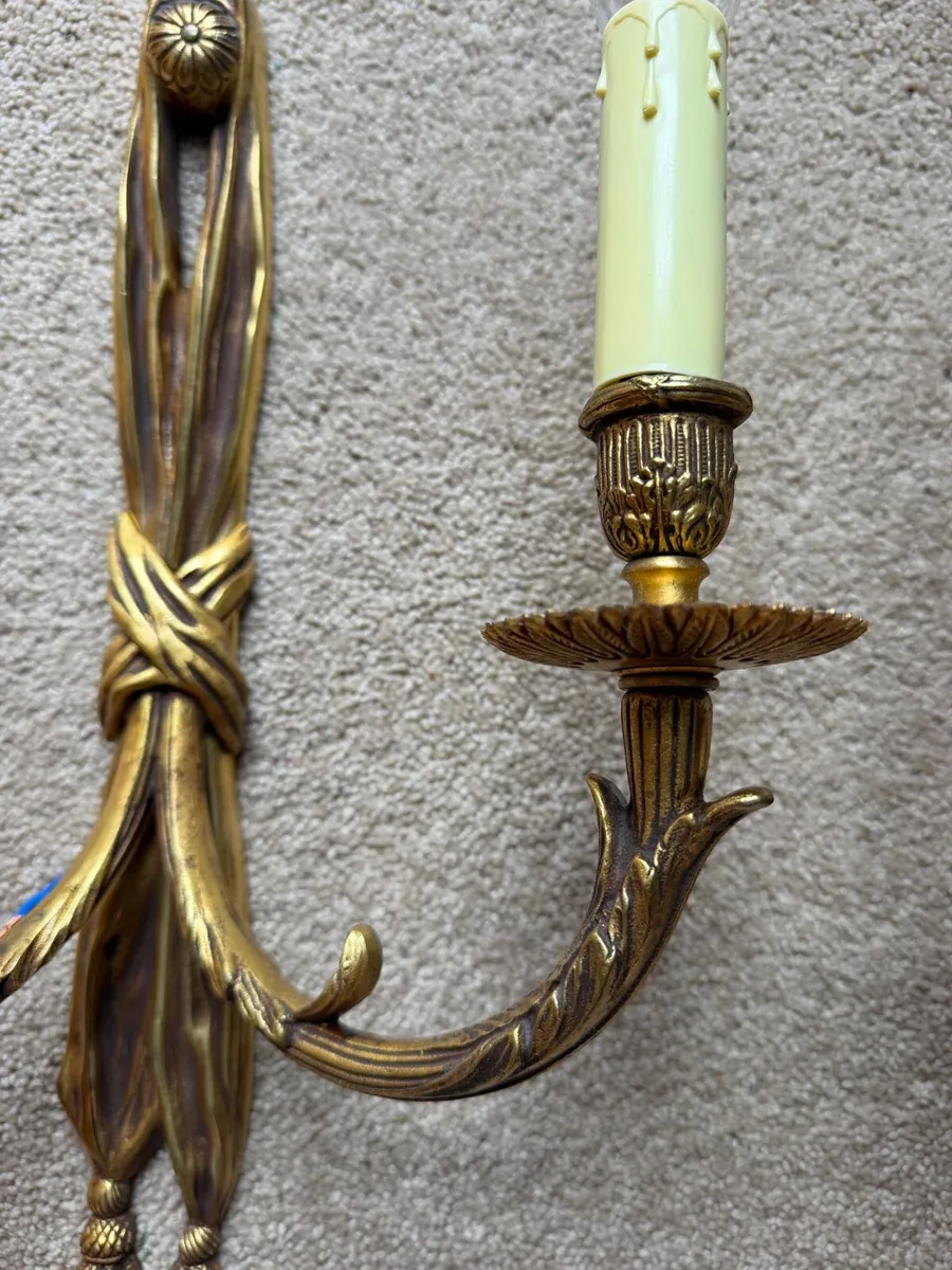 Antique French Pair Gilded Brass Rope Wall Lights - Image 3