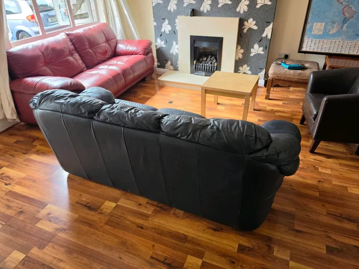 Large Black Leather 3-Seater Sofa / Couch - Image 3