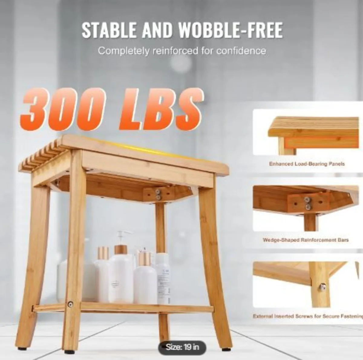 Bamboo Shower Bench 48.5 x 28.7 x 46.5 cm - Image 4