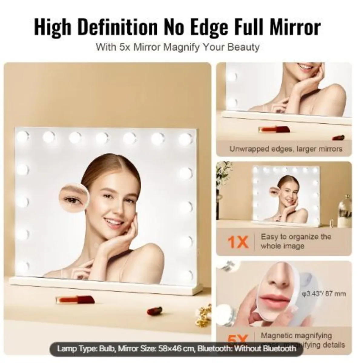 Hollywood Vanity Mirror With Lights w/ USB - Image 2