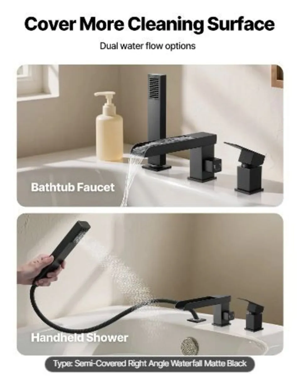 Roman Tub Faucet, 3 Hole Waterfall - Image 2