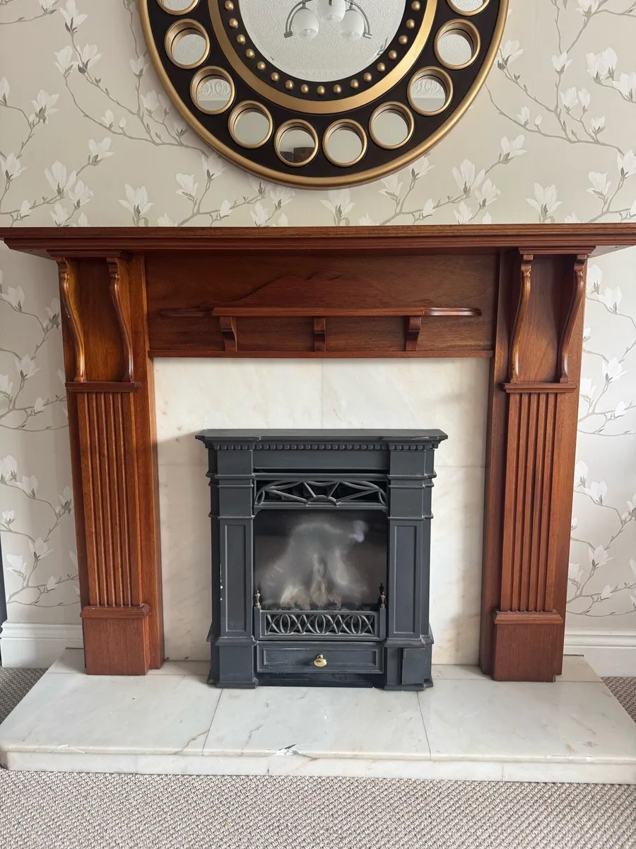Gas Fireplace, wooden surround and marble hearth - Image 1