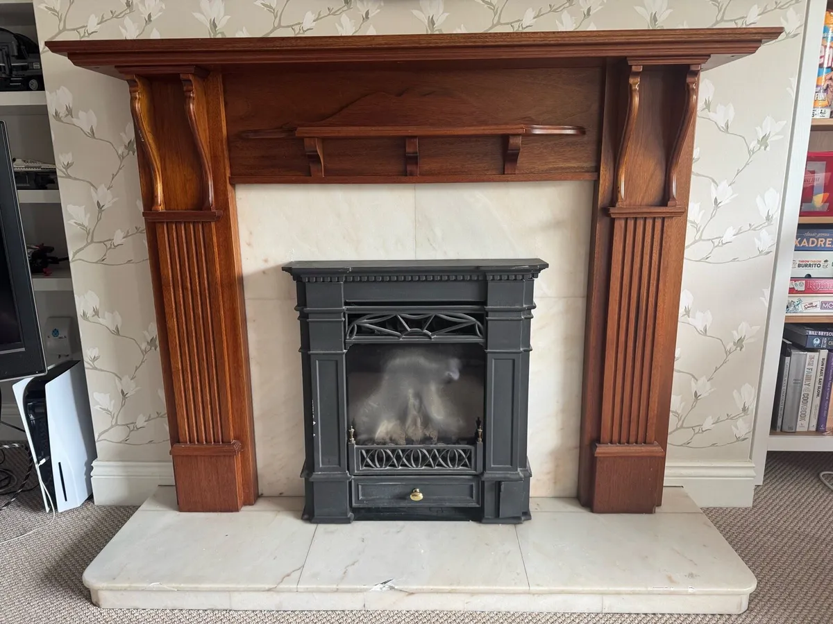 Gas Fireplace, wooden surround and marble hearth - Image 2