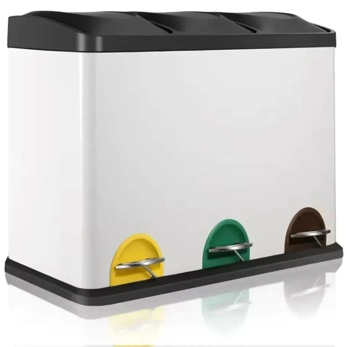 45L Kitchen Waste Bin 3 Section Trash Bin - Image 1