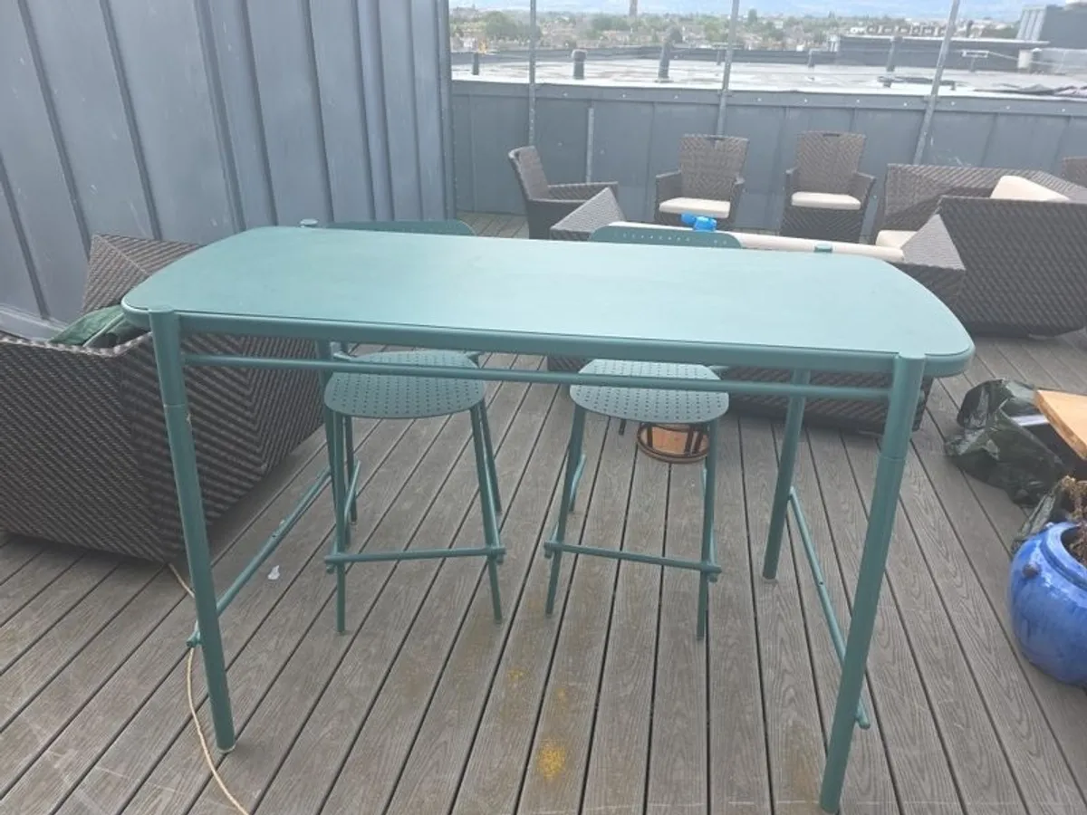Outdoor Garden High Table with Two Chairs - Image 1