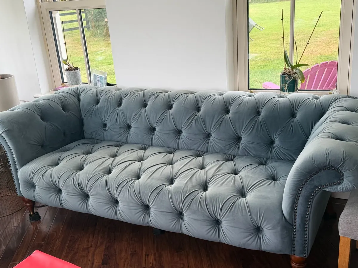 Pair of Plush Velvet Chesterfield Sofas - Image 1
