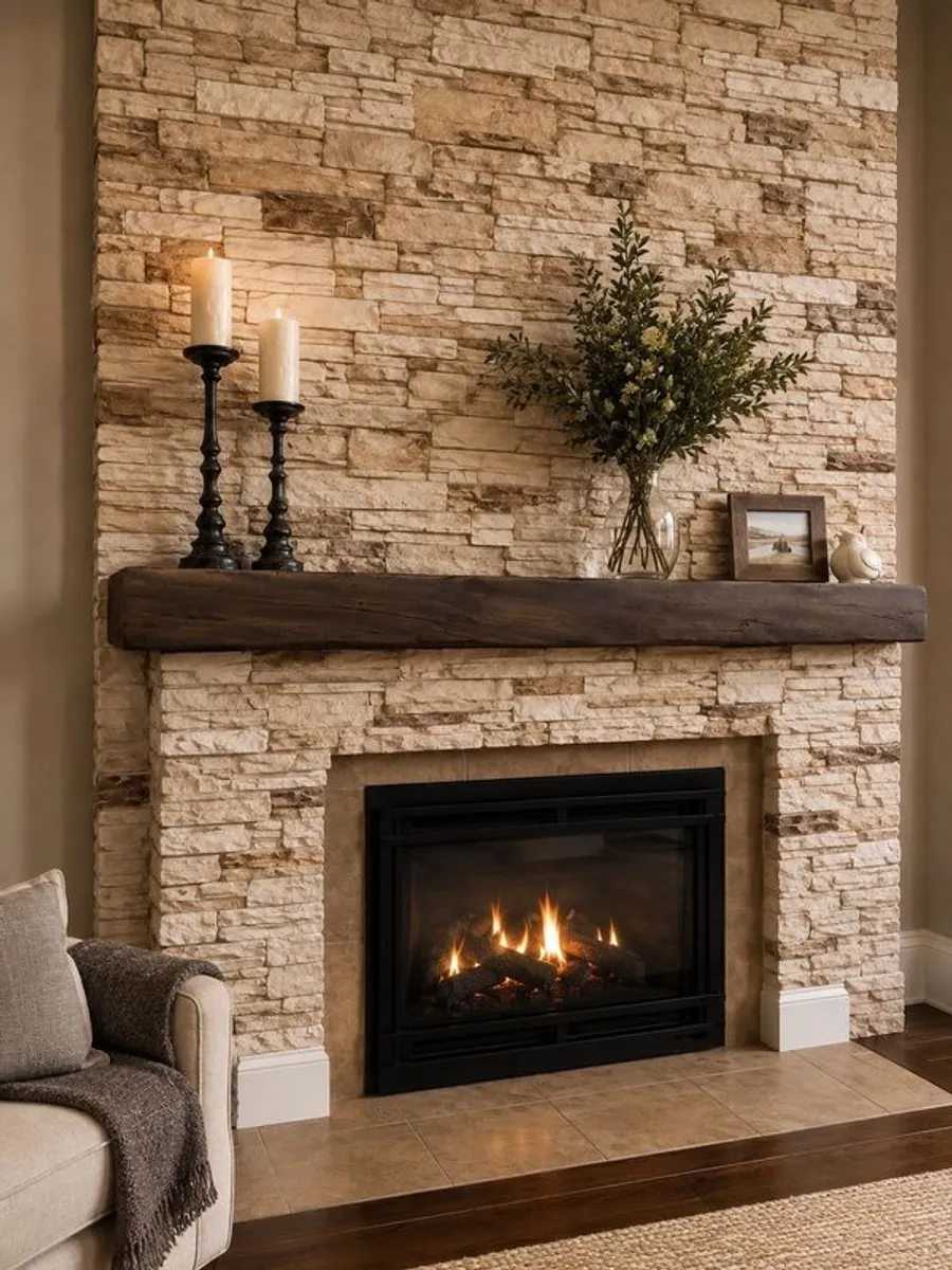 Rustic reclaimed-style wooden fire place beam - Image 1