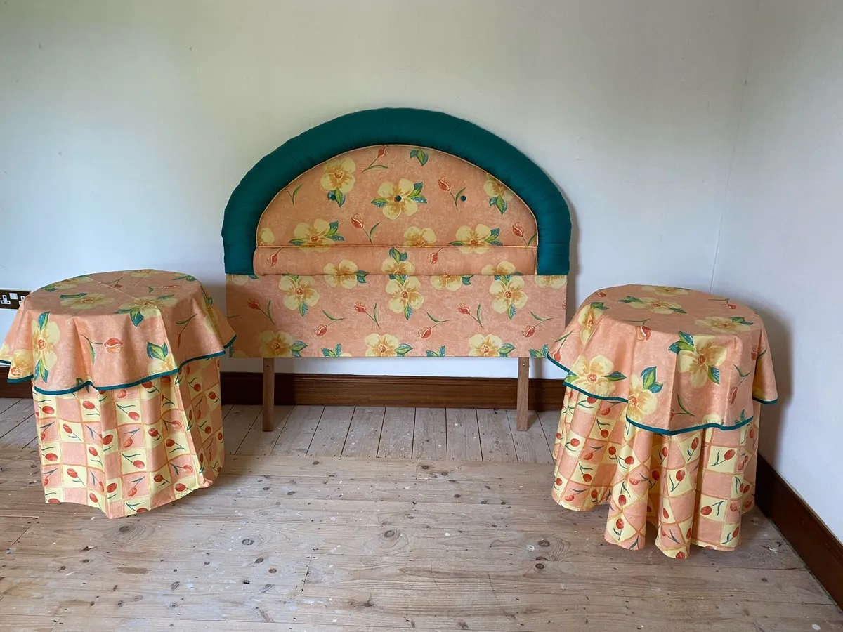 Double Bed Fabric Headboard & Curtains Set - Image 4