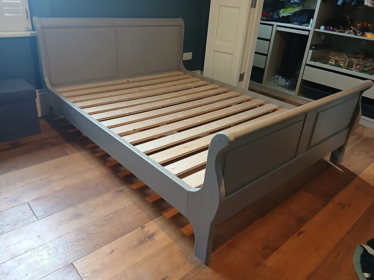 Solid Pine Sleigh Bed - King Size (5ft) - F&B Grey - Image 2