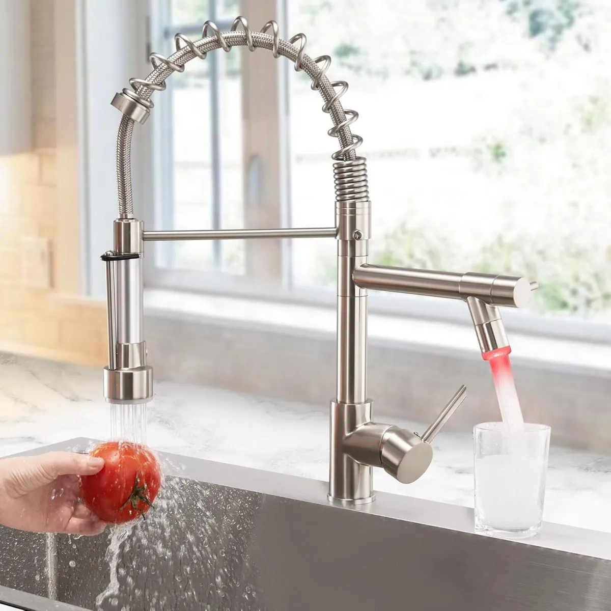 LED Kitchen Tap Mixer Taps with Two Spouts - Image 2