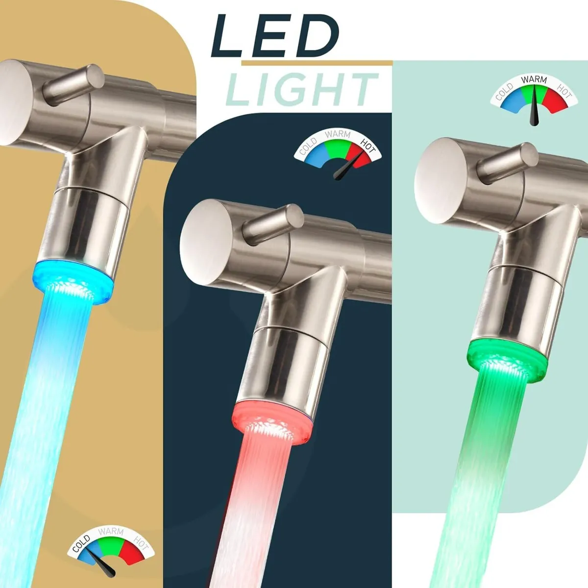 LED Kitchen Tap Mixer Taps with Two Spouts - Image 4