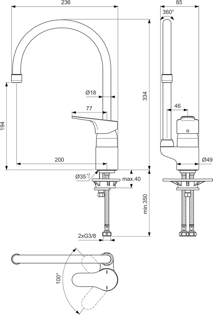 Cerabase Kitchen Fitting Spout Height 194MM Fast - Image 3