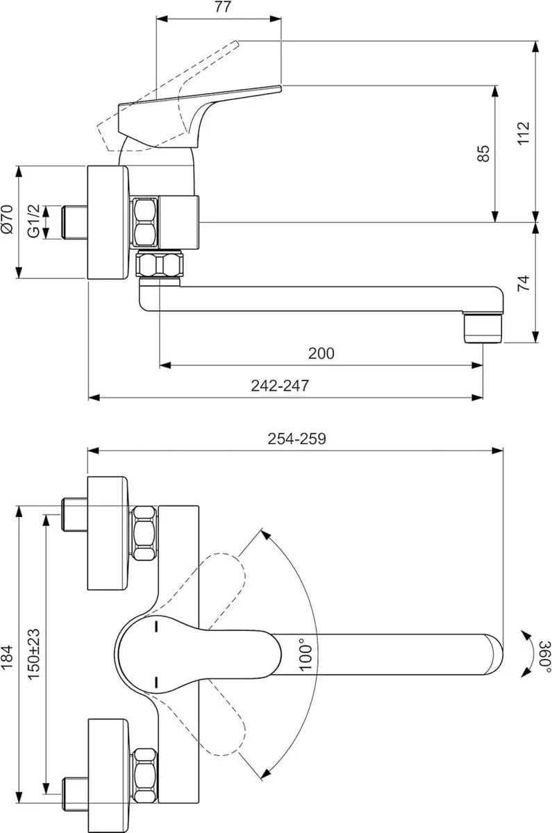 Cerabase Wall Mounted Single-Lever Kitchen Mixer - Image 3