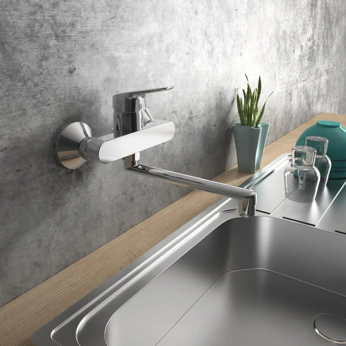 Cerabase Wall Mounted Single-Lever Kitchen Mixer - Image 4