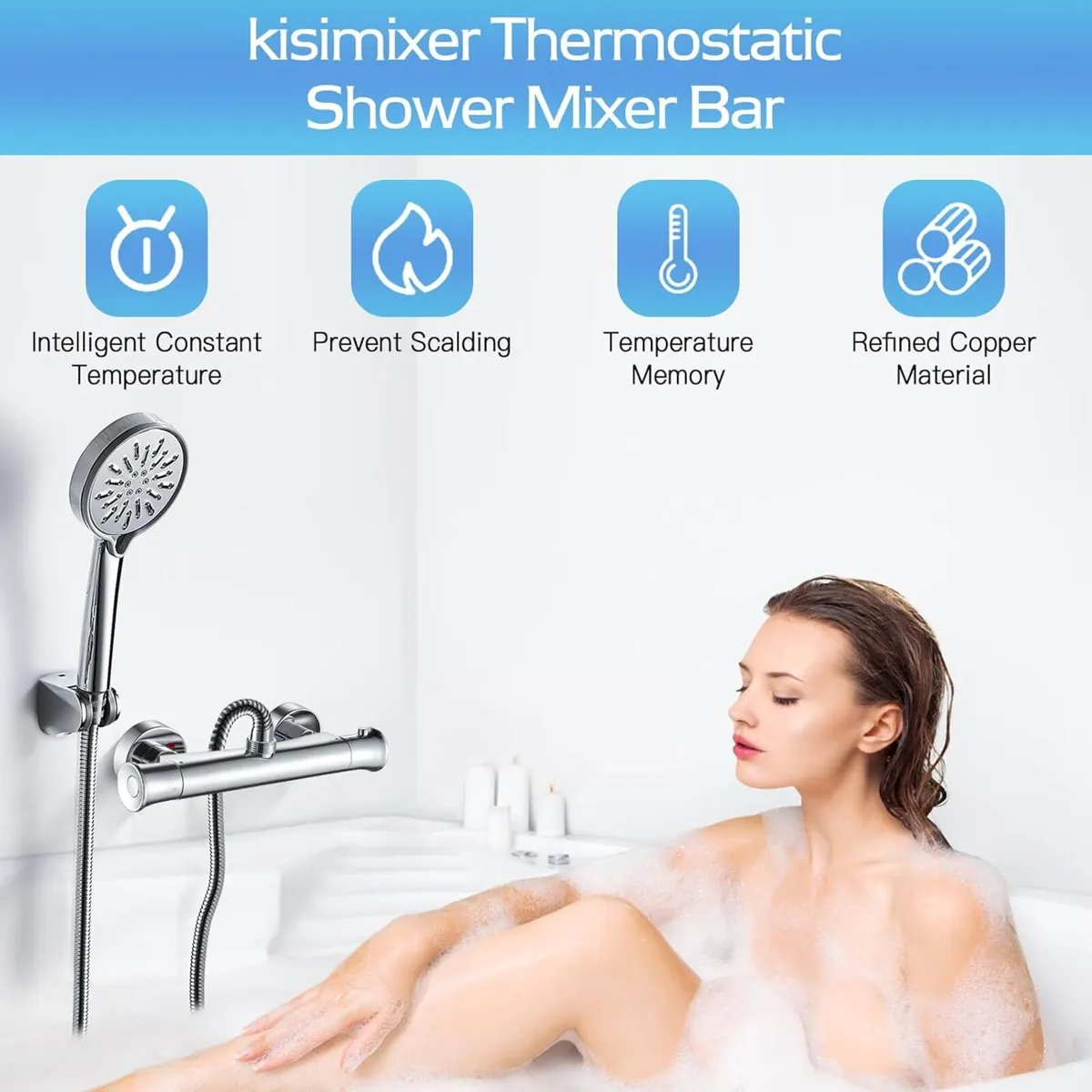 Chrome Thermostatic Shower Mixer Adjustable Riser - Image 3