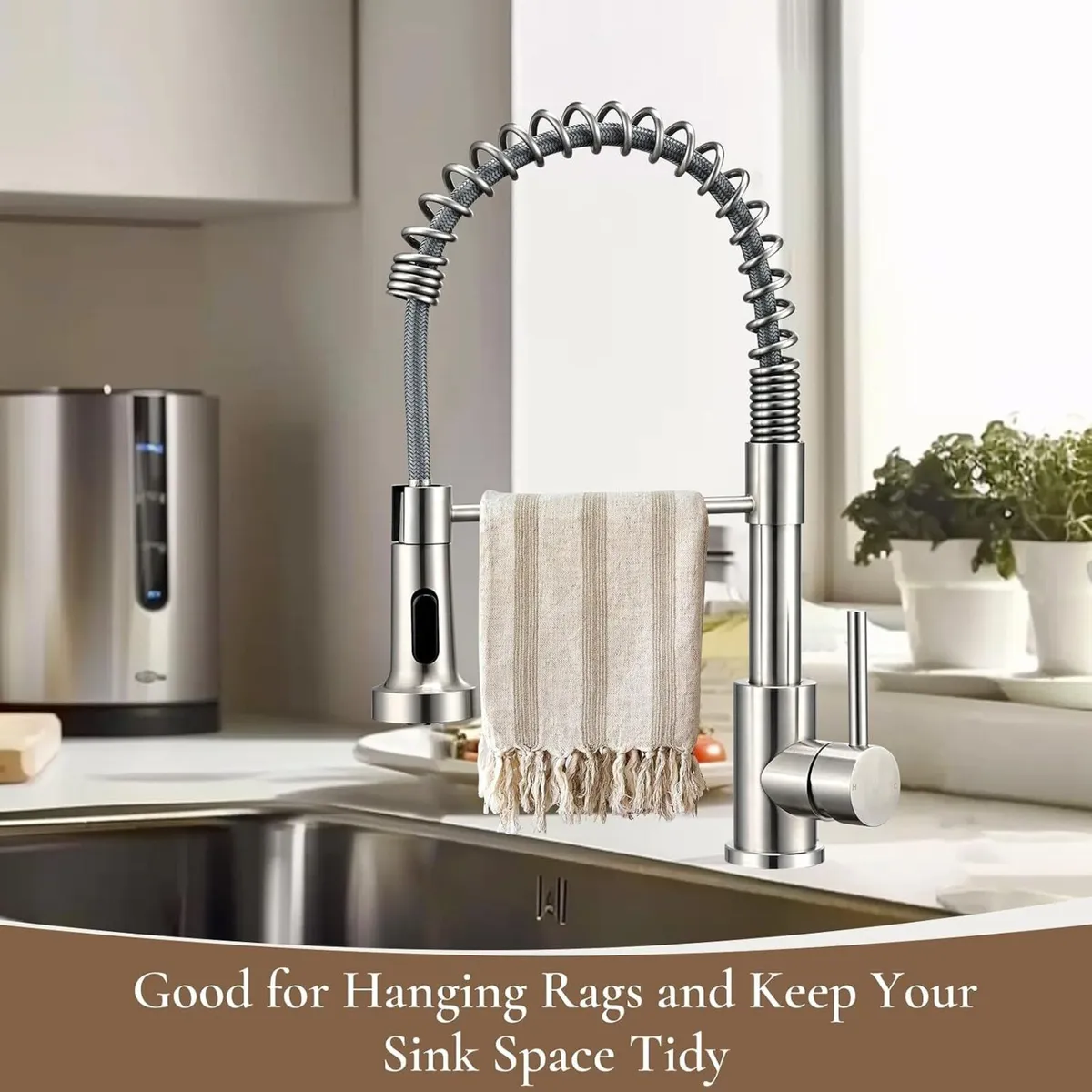 Kitchen Taps with Pull Out Spray Brushed Nickel - Image 4