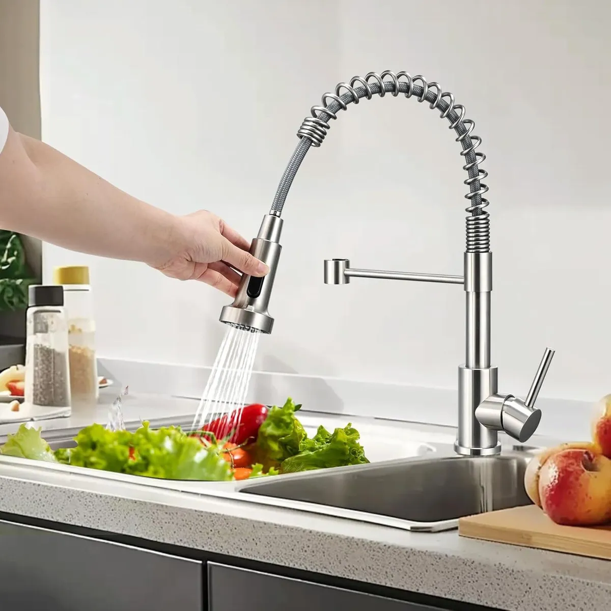 Kitchen Taps with Pull Out Spray Brushed Nickel - Image 2