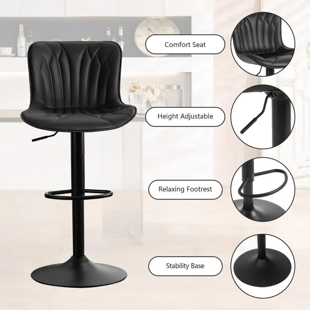 Bar Stools Swivel Breakfast Barstools Faux - Image 4