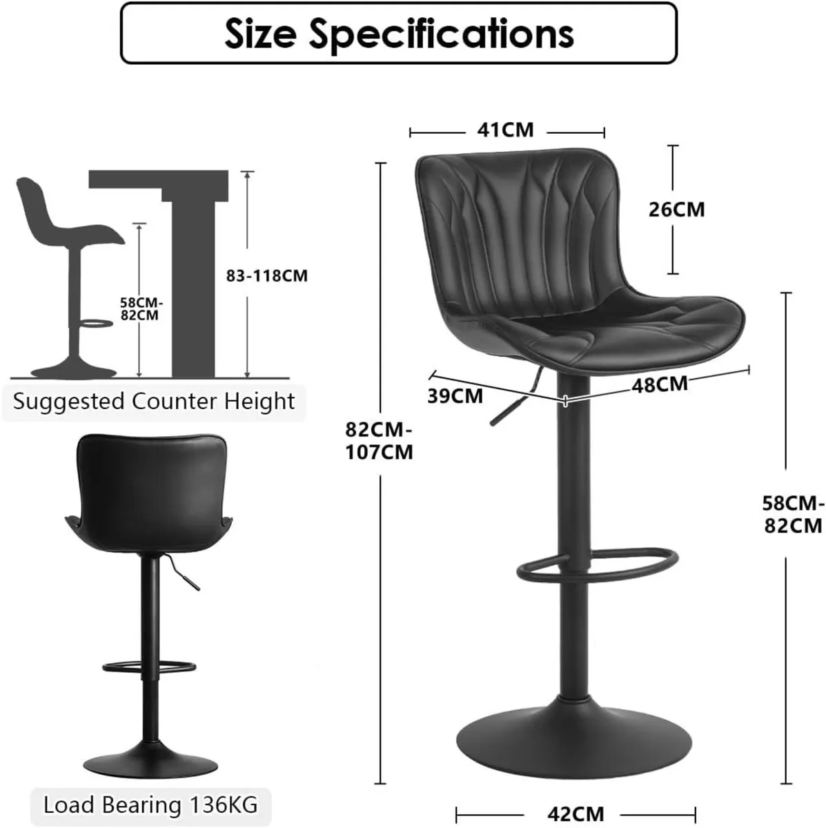 Bar Stools Swivel Breakfast Barstools Faux - Image 2