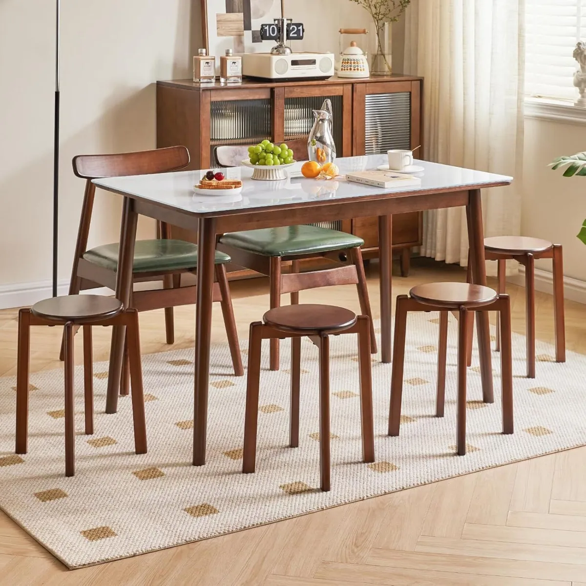 4pcs Solid Stackable Wood Round Stool Shoes Change - Image 2