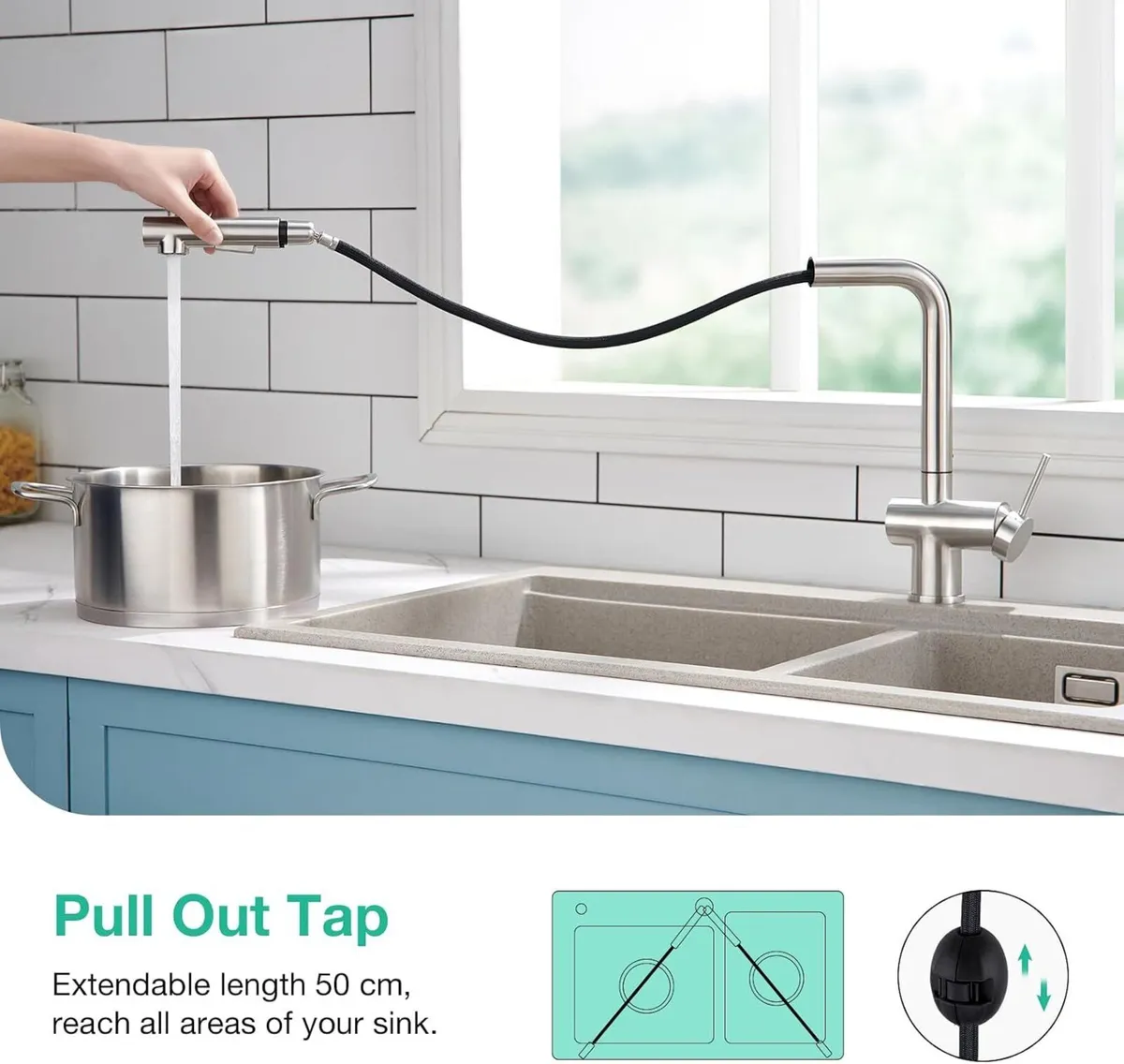 Pull Out Kitchen Sink Tap with Dual Function - Image 2
