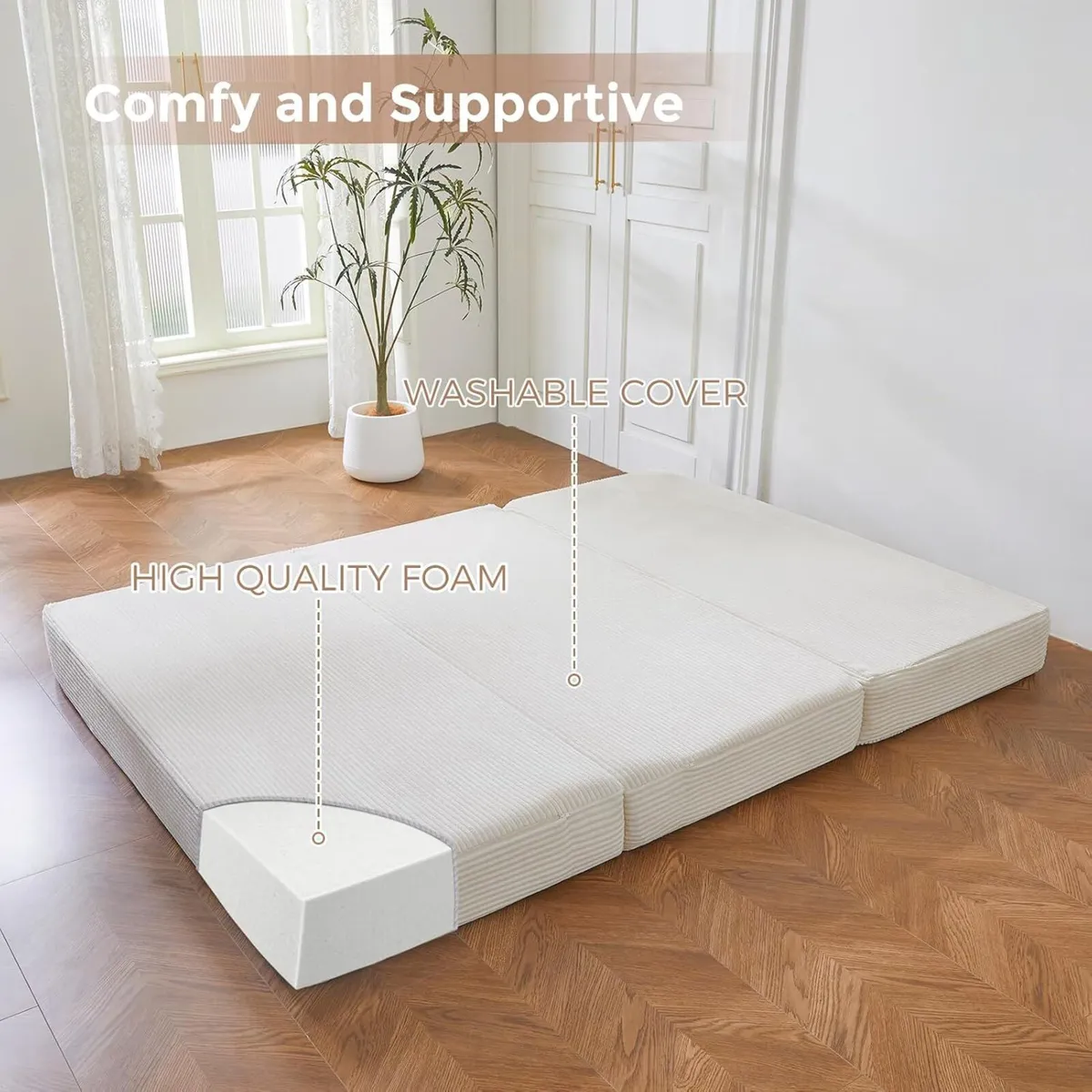 Folding Corduroy Mattress Tri Fold Floor 10CM - Image 2