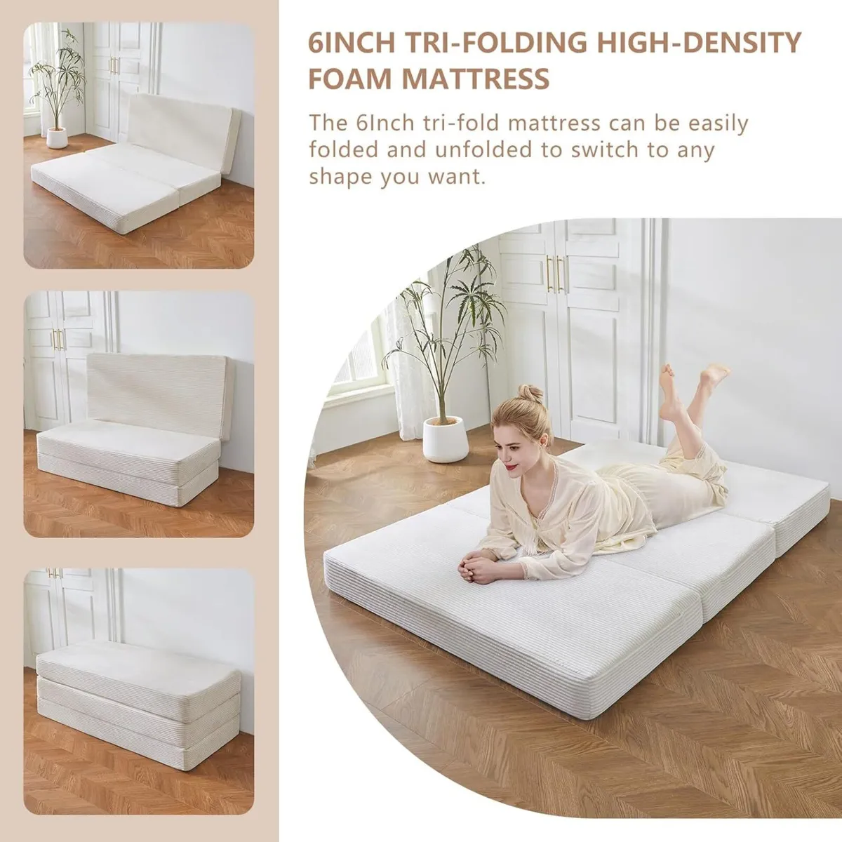Folding Corduroy Mattress Tri Fold Floor 10CM - Image 3
