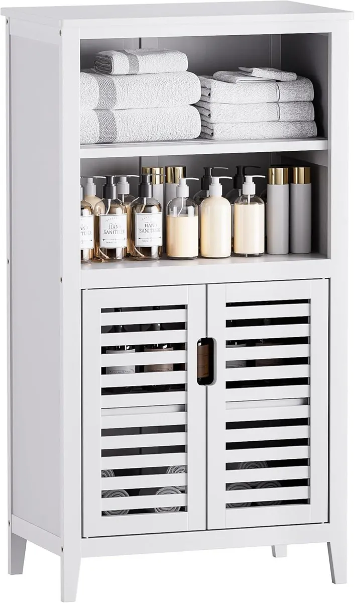 Bathroom Floor Storage Cabinet Bamboo - Image 1