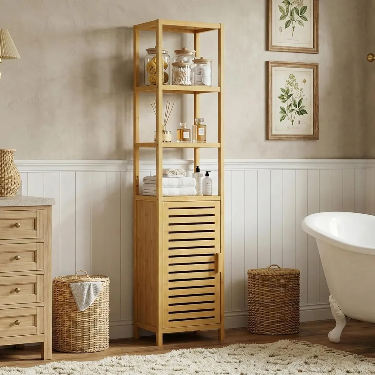 Bathroom Storage Cabinet 6-Tier Bamboo Tall - Image 2
