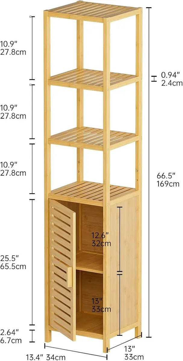 Bathroom Storage Cabinet 6-Tier Bamboo Tall - Image 3
