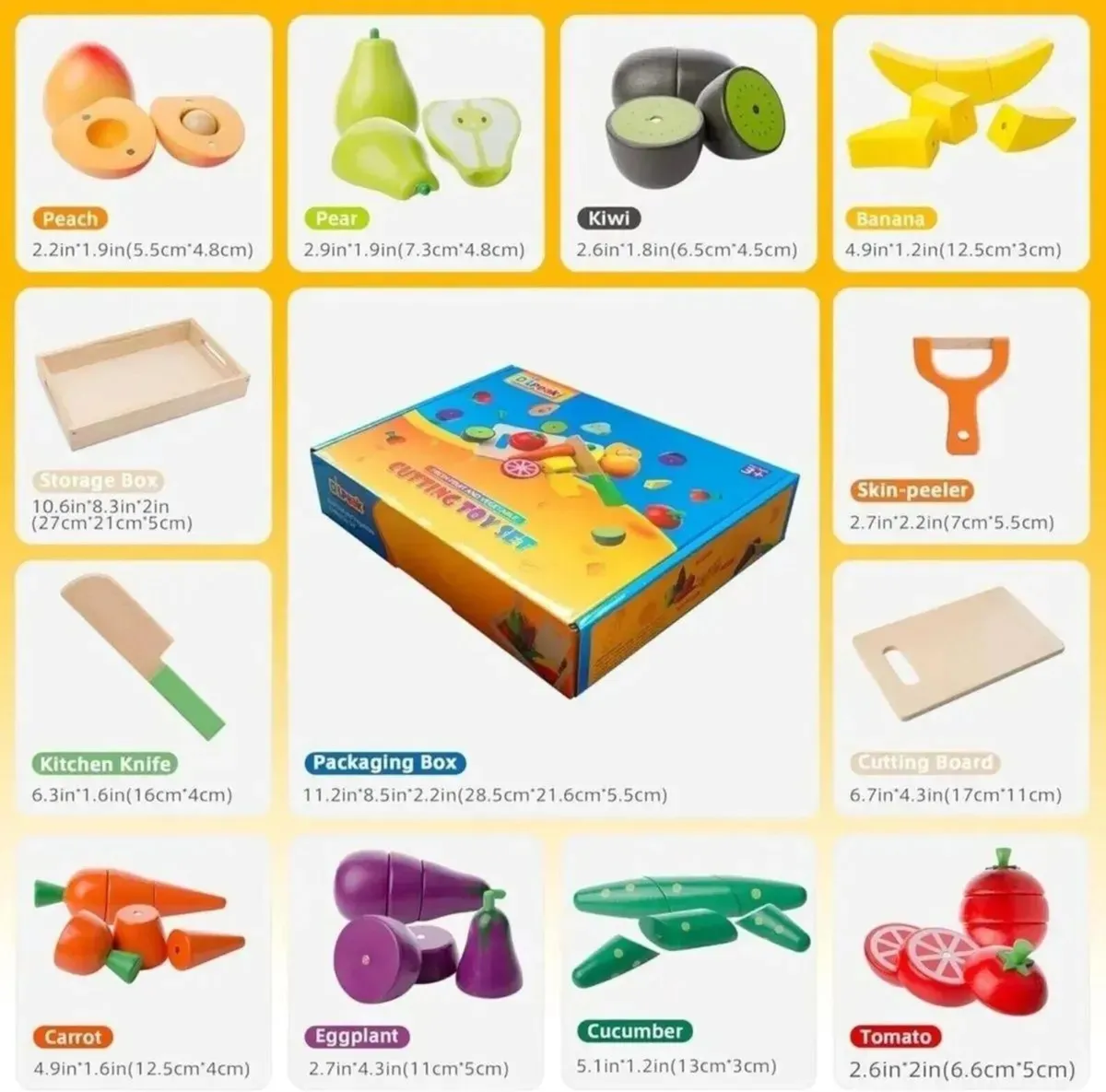Wooden Play Food Toys Magnetic Cutting Food Set - Image 1