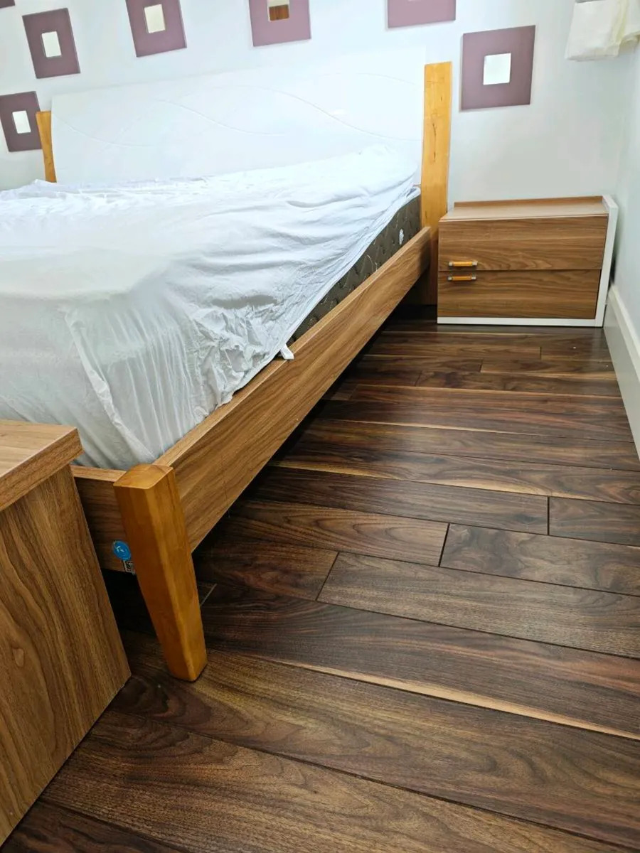 Super king size bed frame, bed side lockers - Image 2