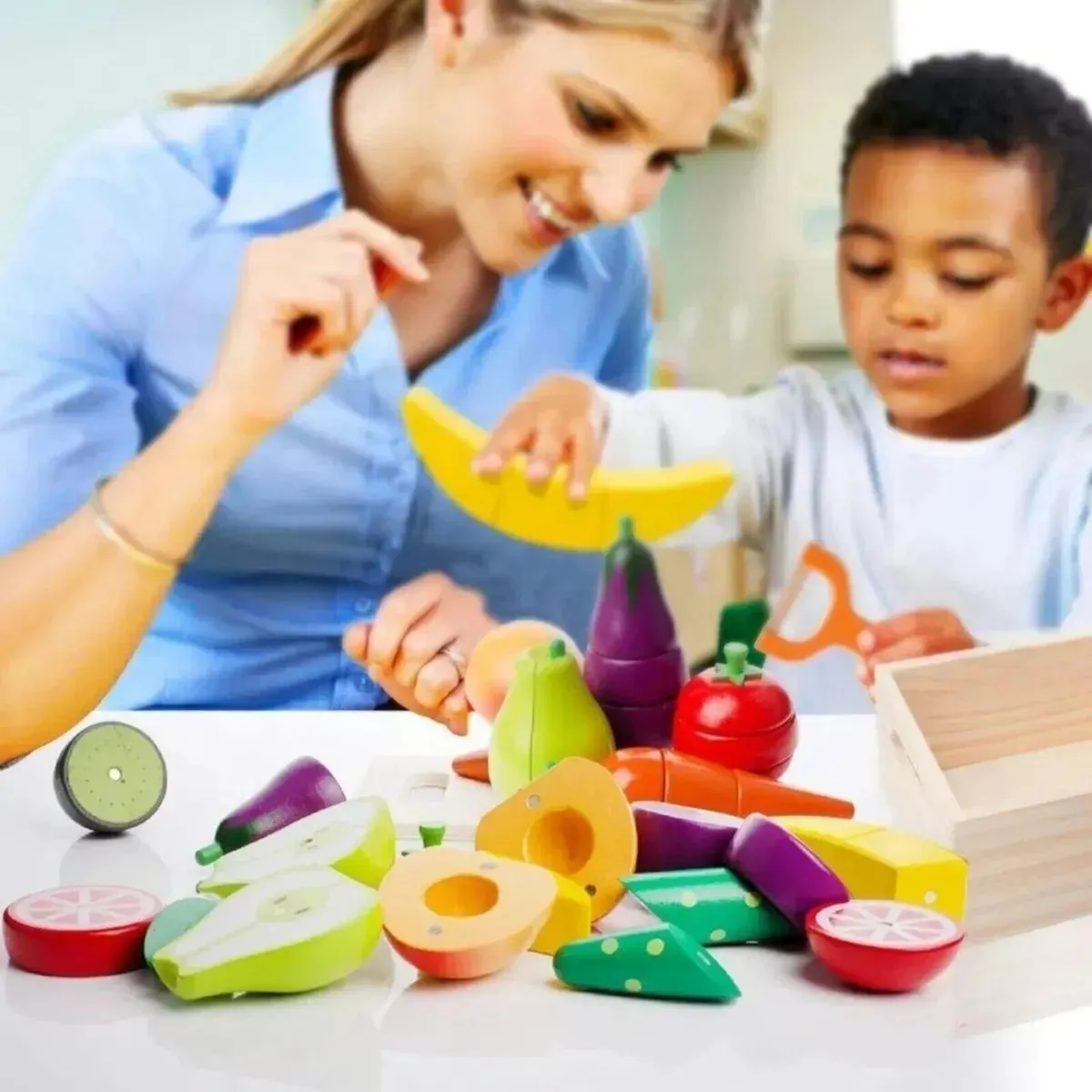 Wooden Play Food Set Magnetic Cutting Toys - Image 3