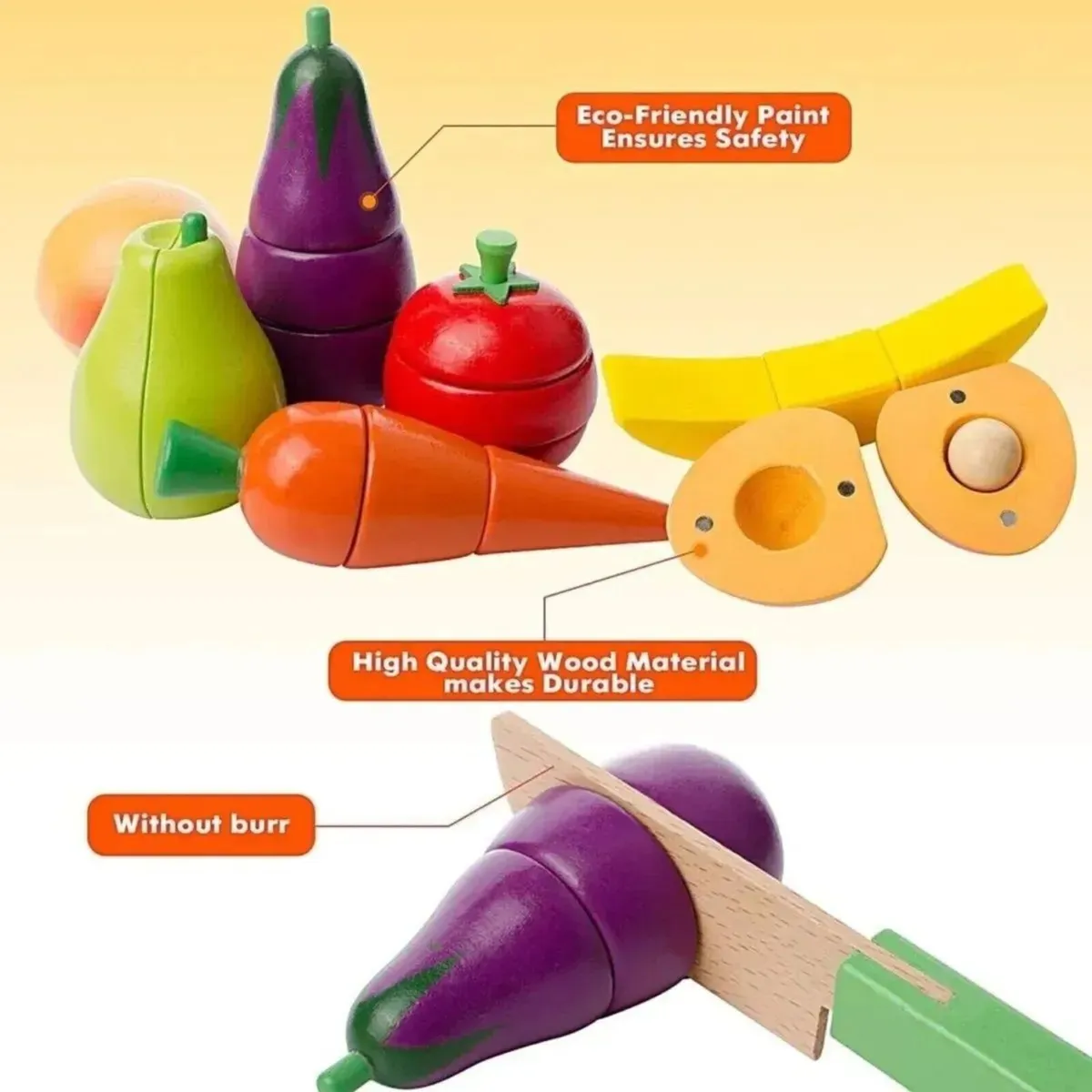 Wooden Play Food Set Magnetic Cutting Toys - Image 2