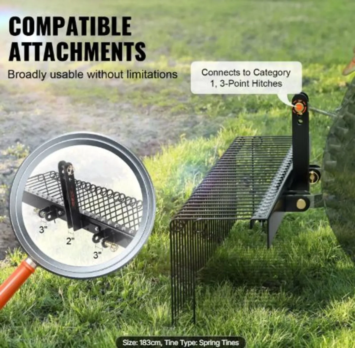 Tow Behind Landscape Rake 72"/183 cm Lawn Dethatch - Image 2