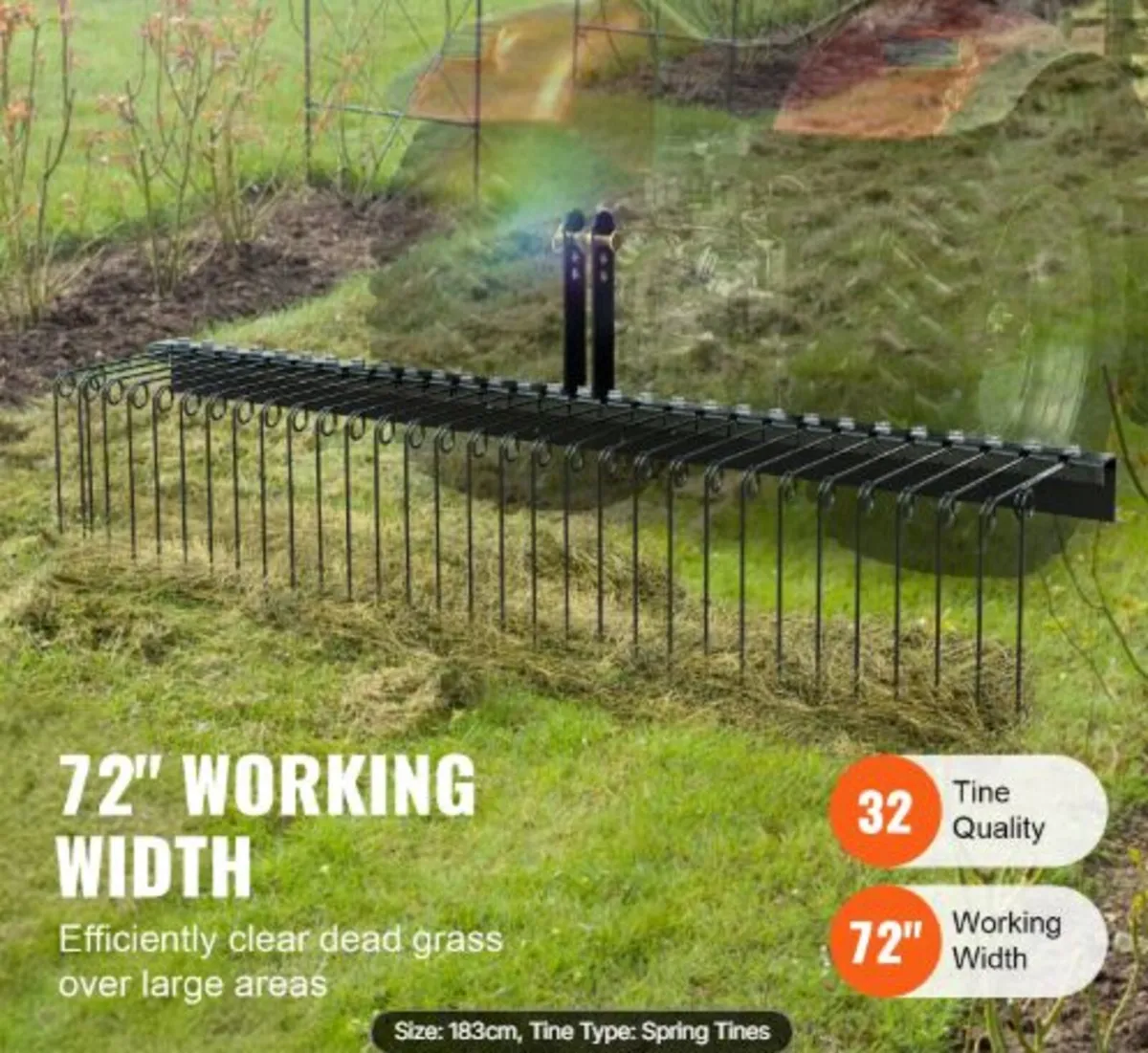 Tow Behind Landscape Rake 72"/183 cm Lawn Dethatch - Image 3